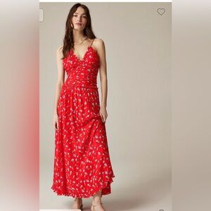 Jcrew spring Dress red floral sz 10 Collection ruched chiffon dress J Crew NWT